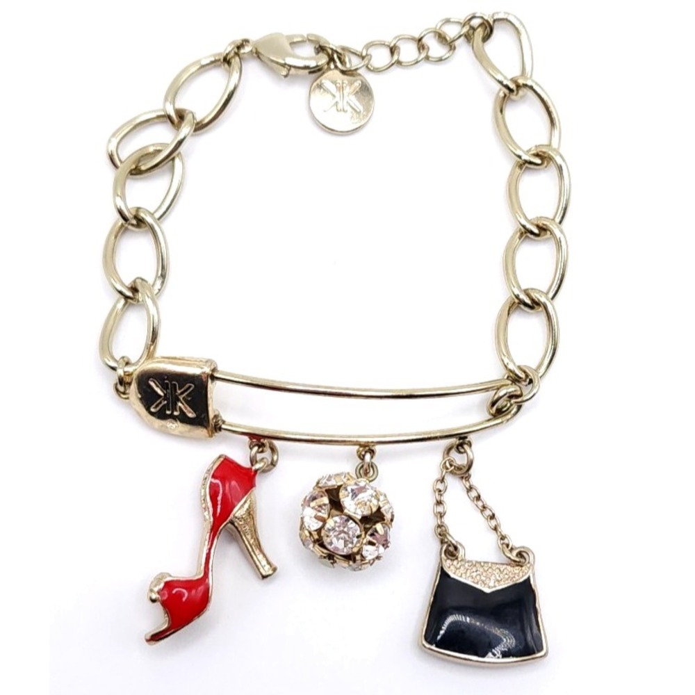 Kardashian Kollection Gold Charm Bracelet Heel Handbag‎ Crystal